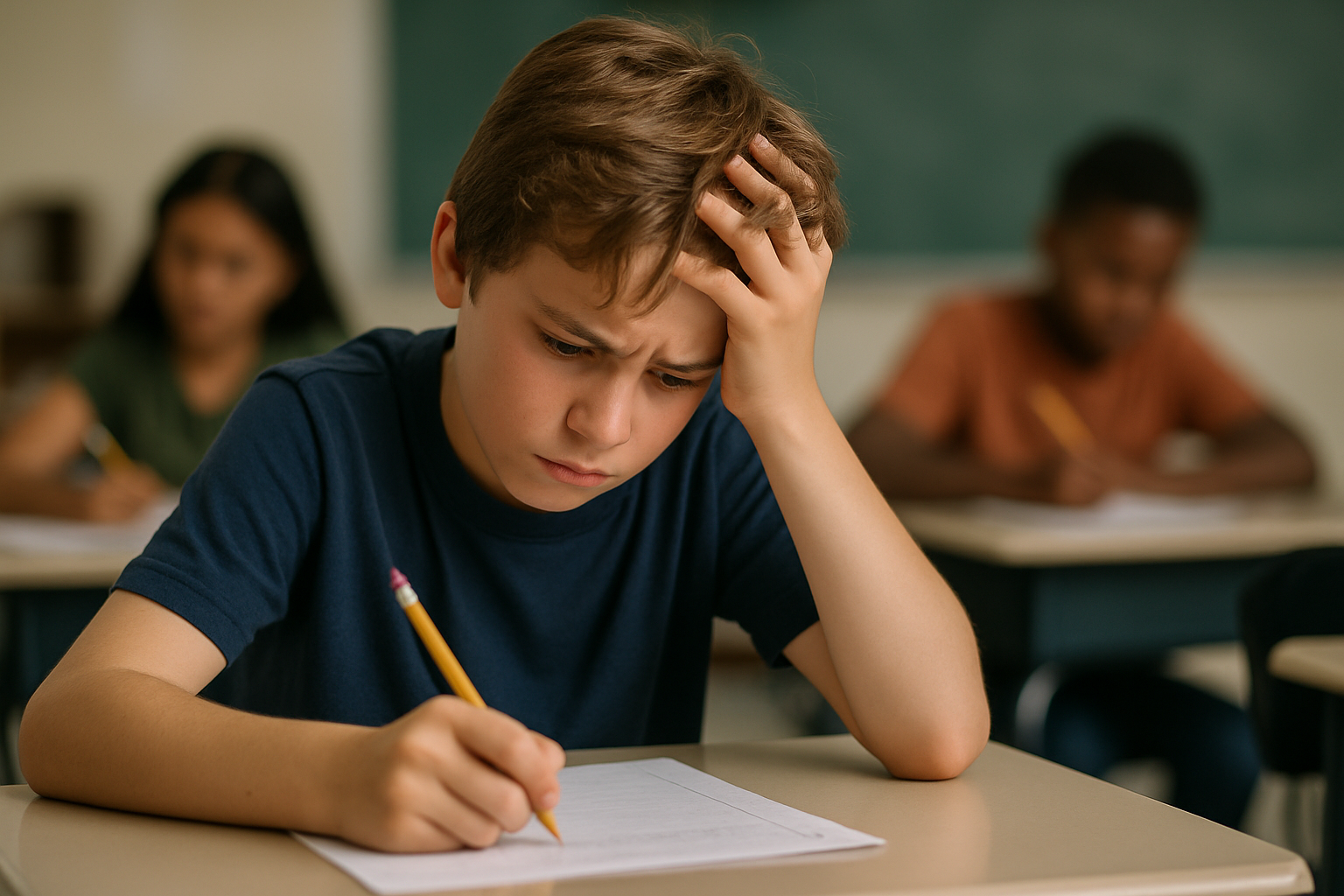 Student at desk during assessment